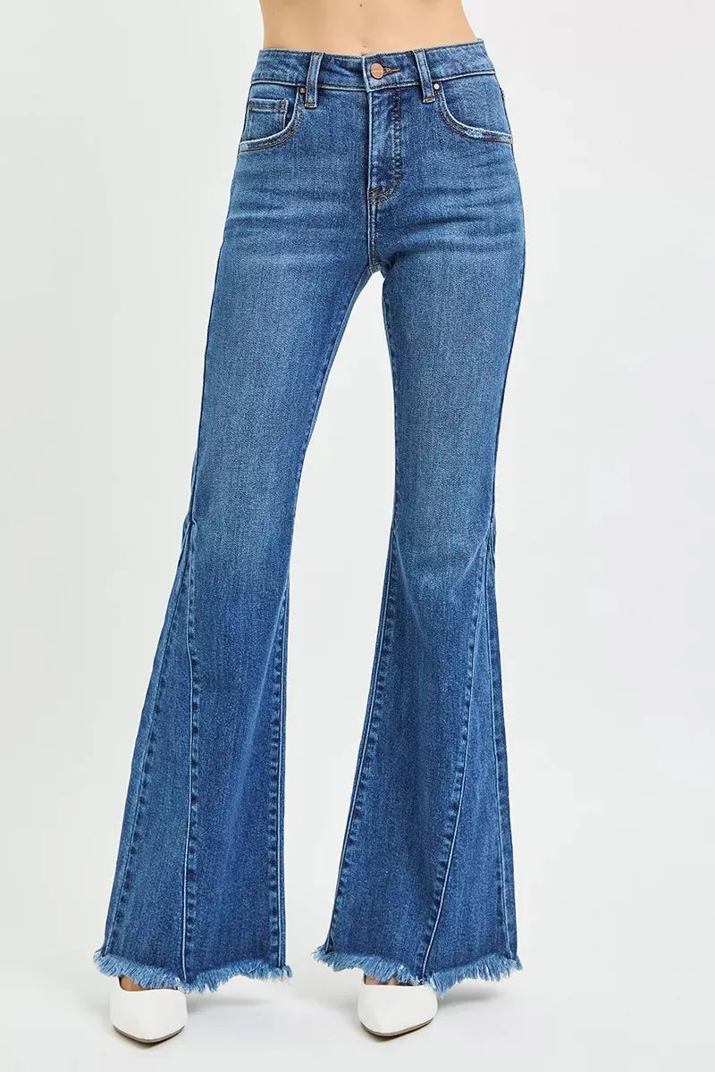 RISEN Mid Rise Flare Side Seam Detailing Jeans