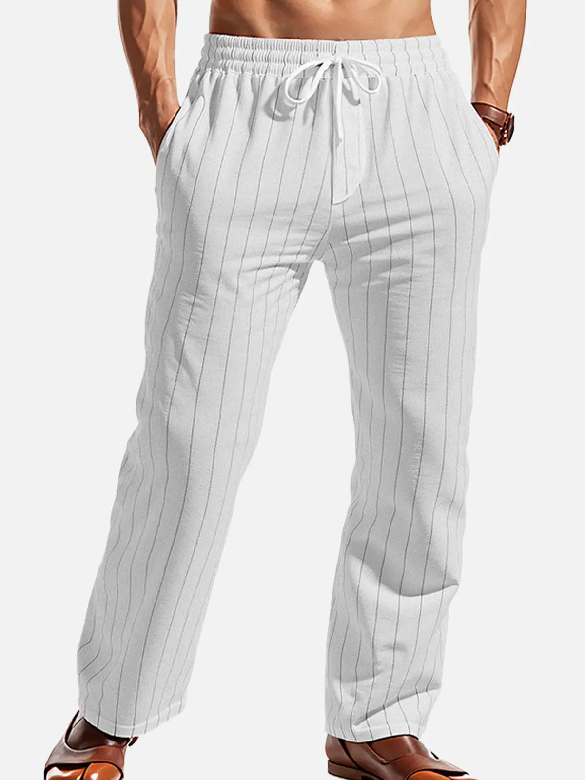 Relaxed Pinstripe Linen Blend Pants for Casual Wear and Comfort
