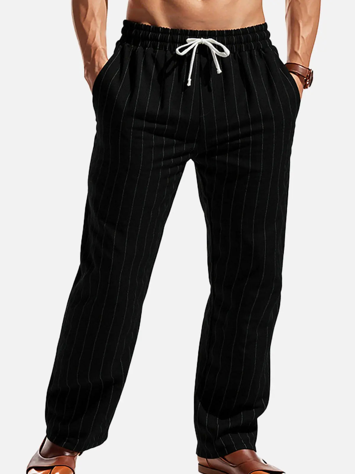 Relaxed Pinstripe Linen Blend Pants for Casual Wear and Comfort