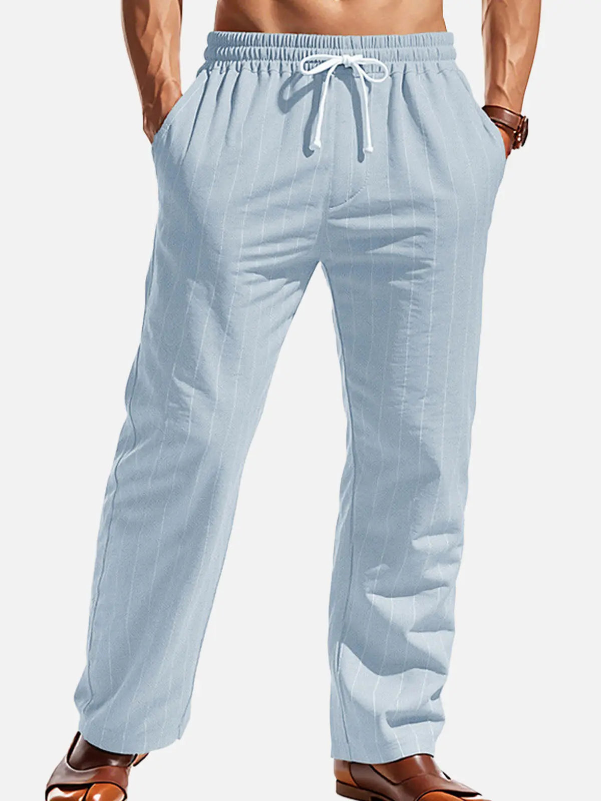Relaxed Pinstripe Linen Blend Pants for Casual Wear and Comfort