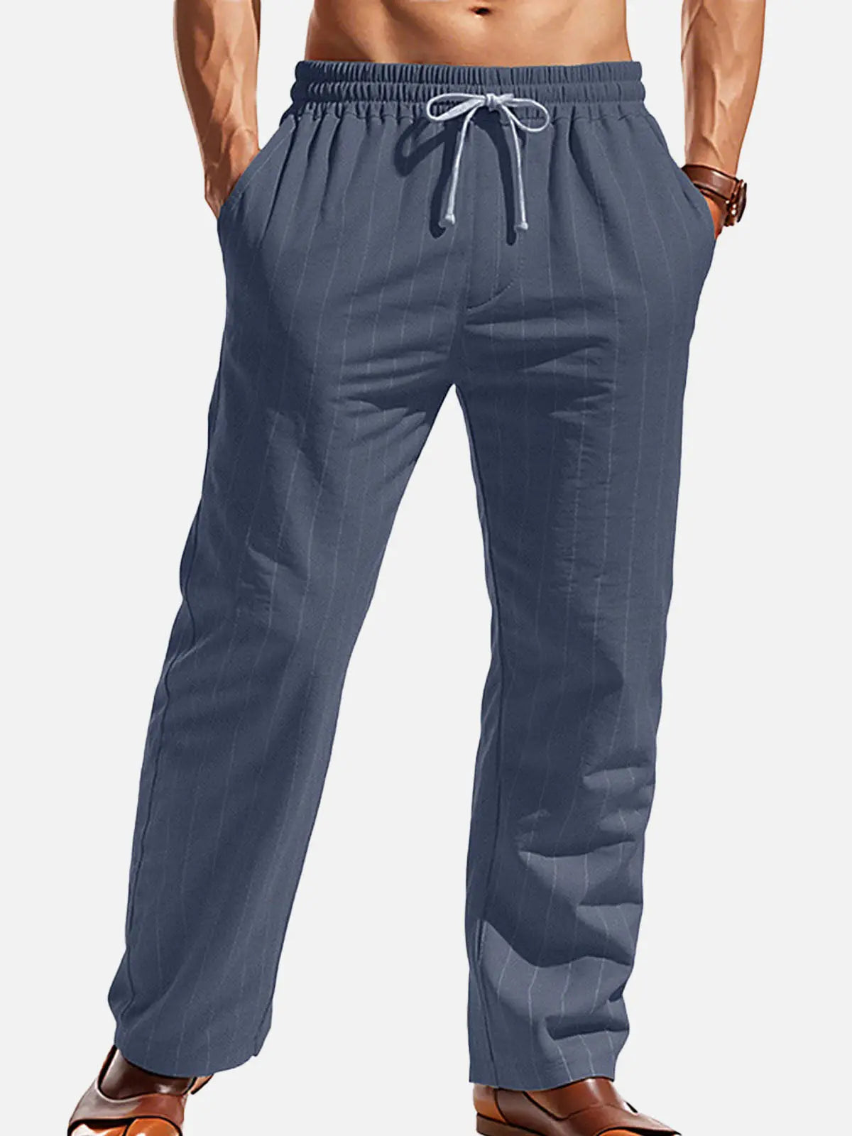 Relaxed Pinstripe Linen Blend Pants for Casual Wear and Comfort