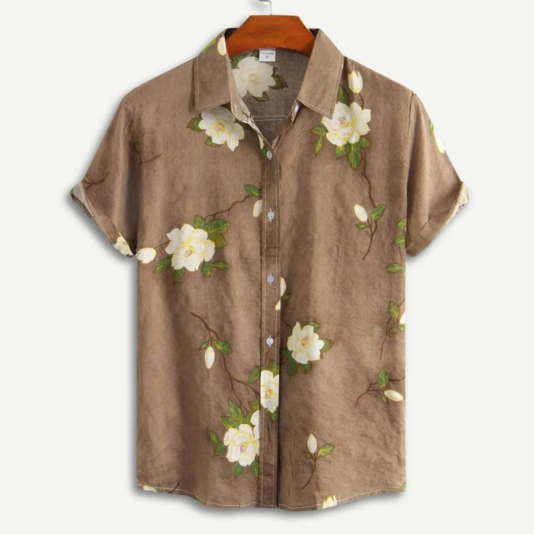 Men's Floral Short Sleeve Button-Up Shirt - Lightweight Casual Summer Wear