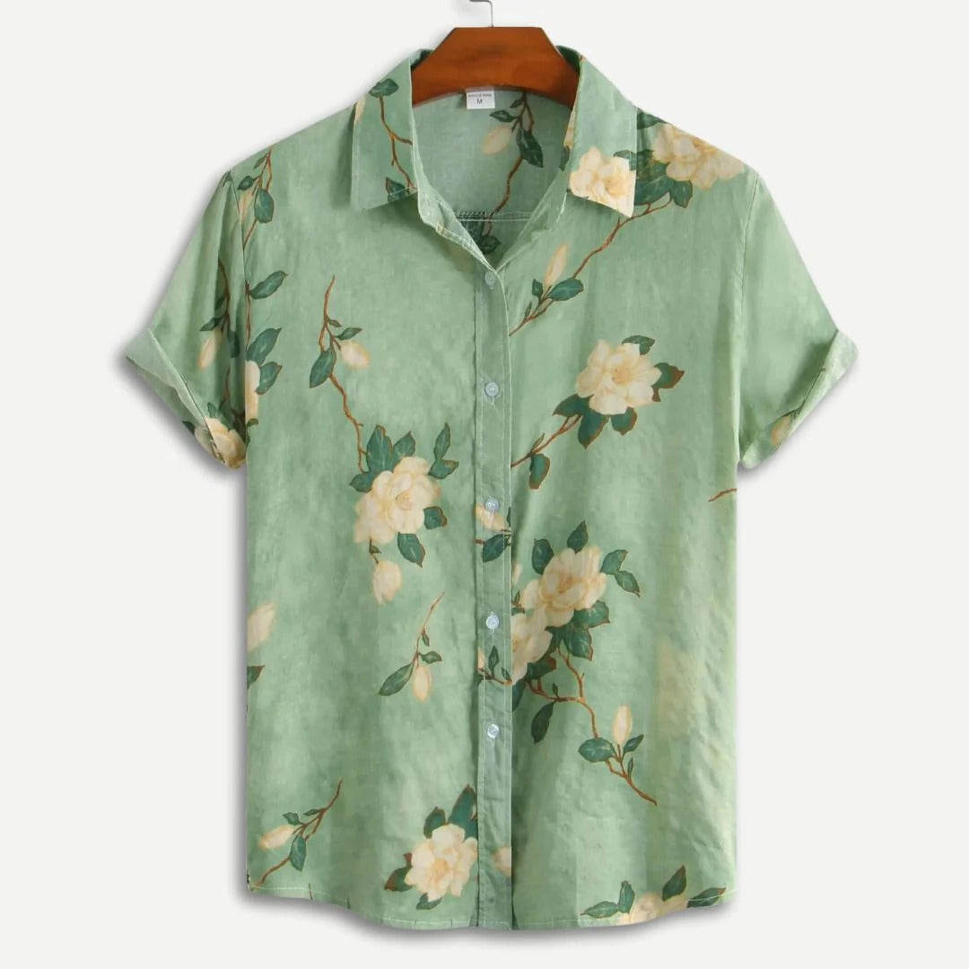 Men's Floral Short Sleeve Button-Up Shirt - Lightweight Casual Summer Wear