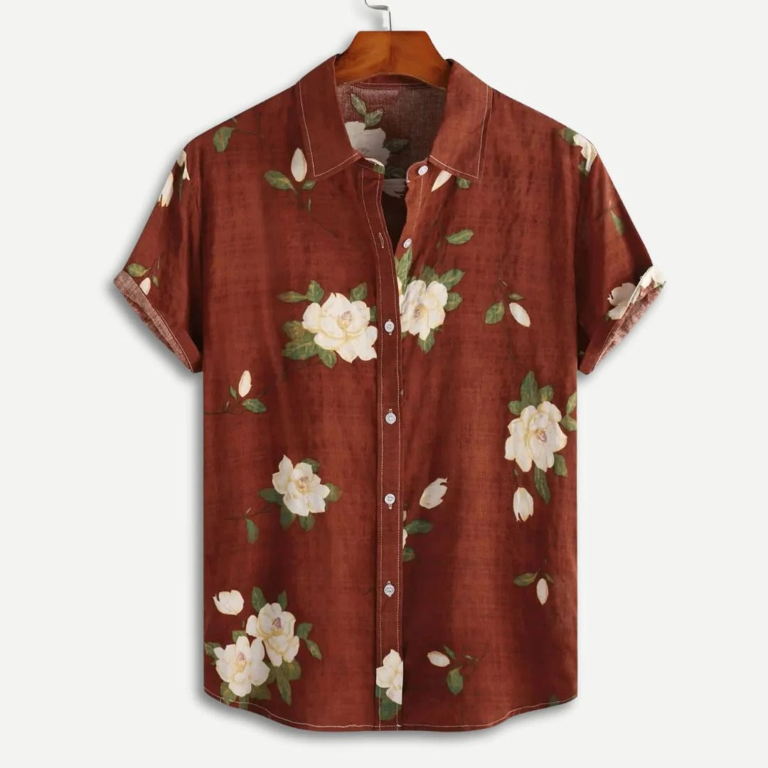 Men's Floral Short Sleeve Button-Up Shirt - Lightweight Casual Summer Wear