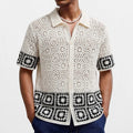 Men's Crochet Knitted Polo Shirt - Short Sleeve Jacquard Cardigan for Summer