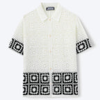 Men's Crochet Knitted Polo Shirt - Short Sleeve Jacquard Cardigan for Summer