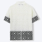 Men's Crochet Knitted Polo Shirt - Short Sleeve Jacquard Cardigan for Summer