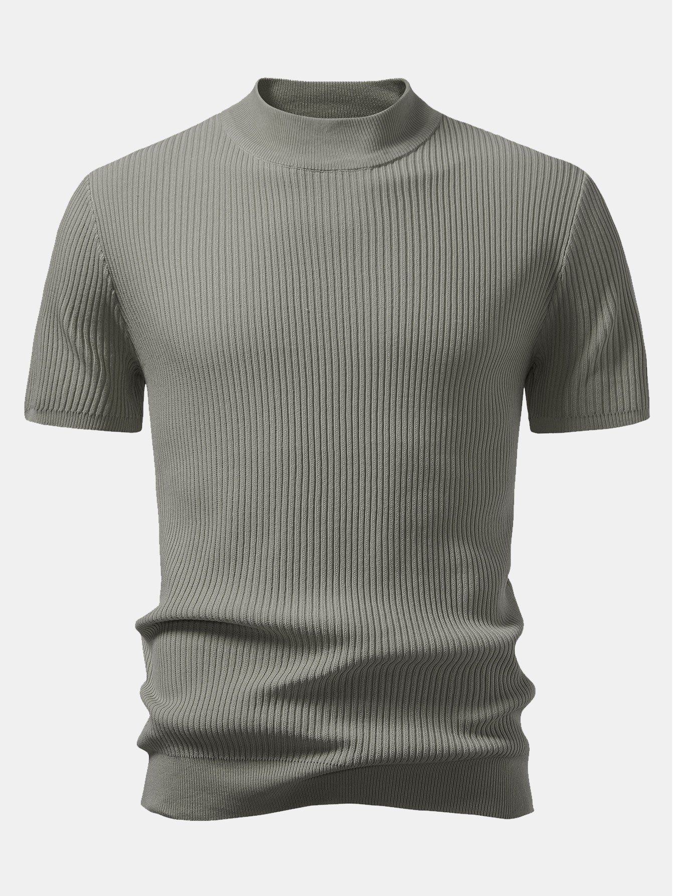 Ribbed Knit Mock Neck T-Shirt - Basic Style for Everyday Wear
