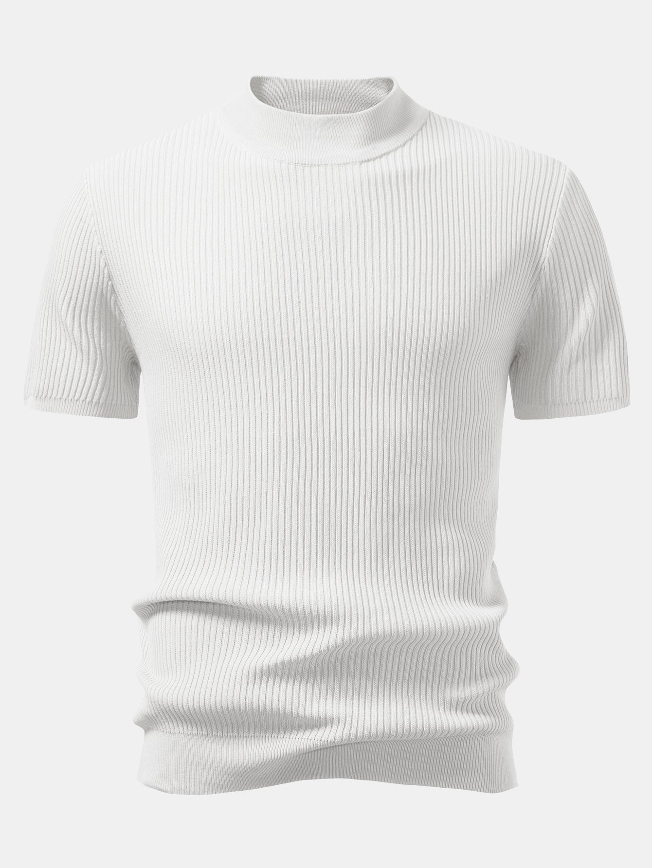 Ribbed Knit Mock Neck T-Shirt - Basic Style for Everyday Wear