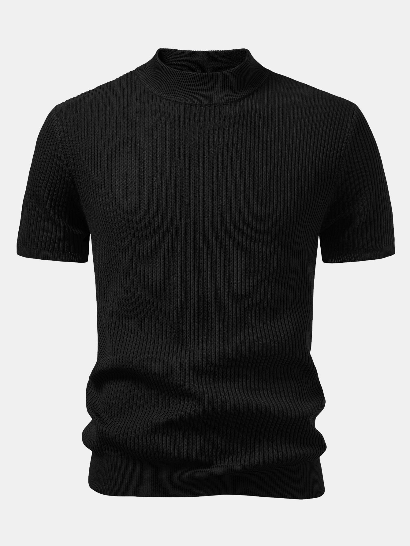 Ribbed Knit Mock Neck T-Shirt - Basic Style for Everyday Wear
