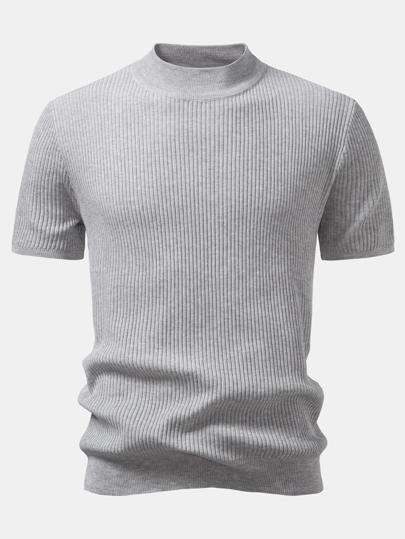 Ribbed Knit Mock Neck T-Shirt - Basic Style for Everyday Wear