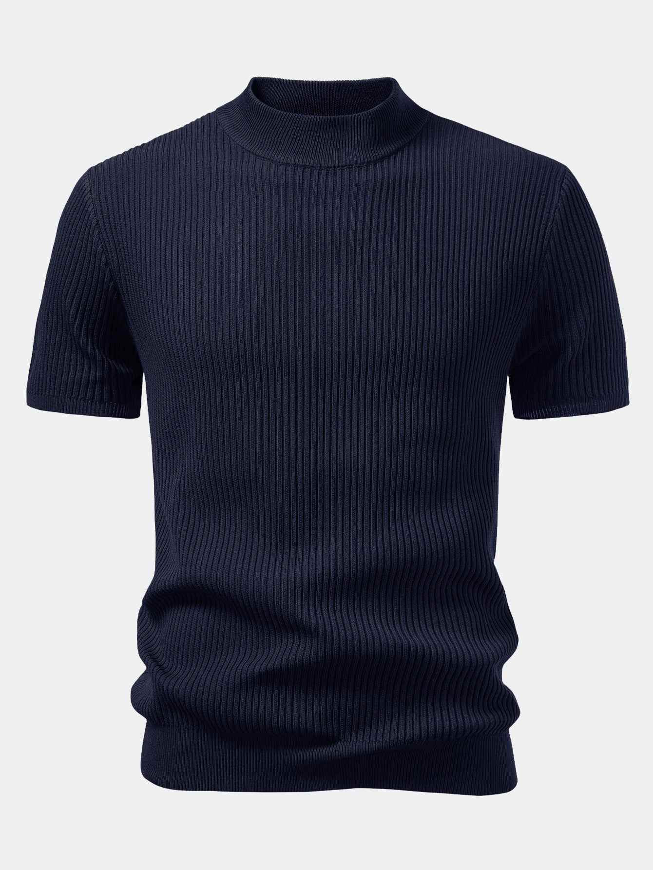 Ribbed Knit Mock Neck T-Shirt - Basic Style for Everyday Wear