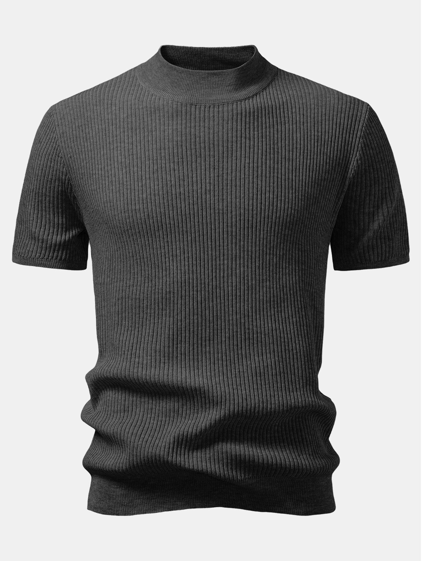 Ribbed Knit Mock Neck T-Shirt - Basic Style for Everyday Wear