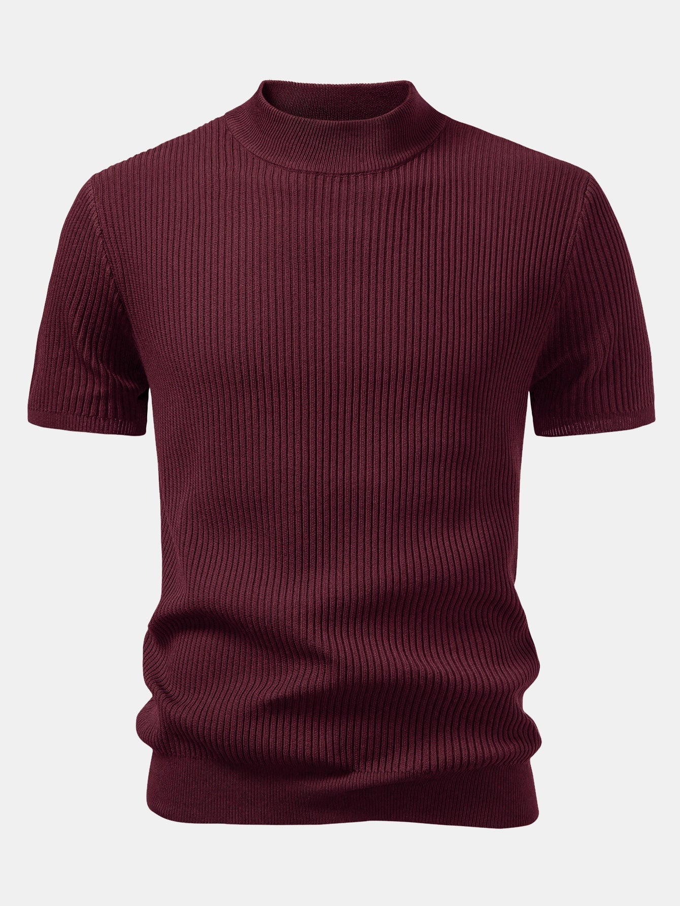 Ribbed Knit Mock Neck T-Shirt - Basic Style for Everyday Wear