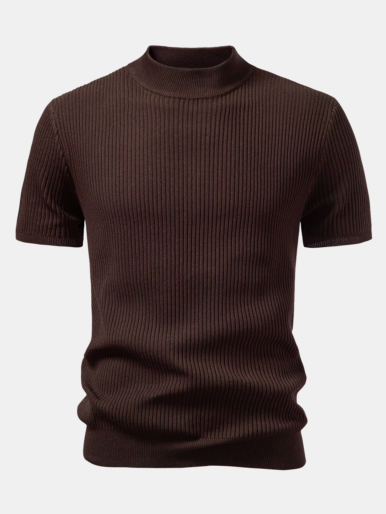 Ribbed Knit Mock Neck T-Shirt - Basic Style for Everyday Wear