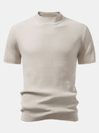 Ribbed Knit Mock Neck T-Shirt - Basic Style for Everyday Wear