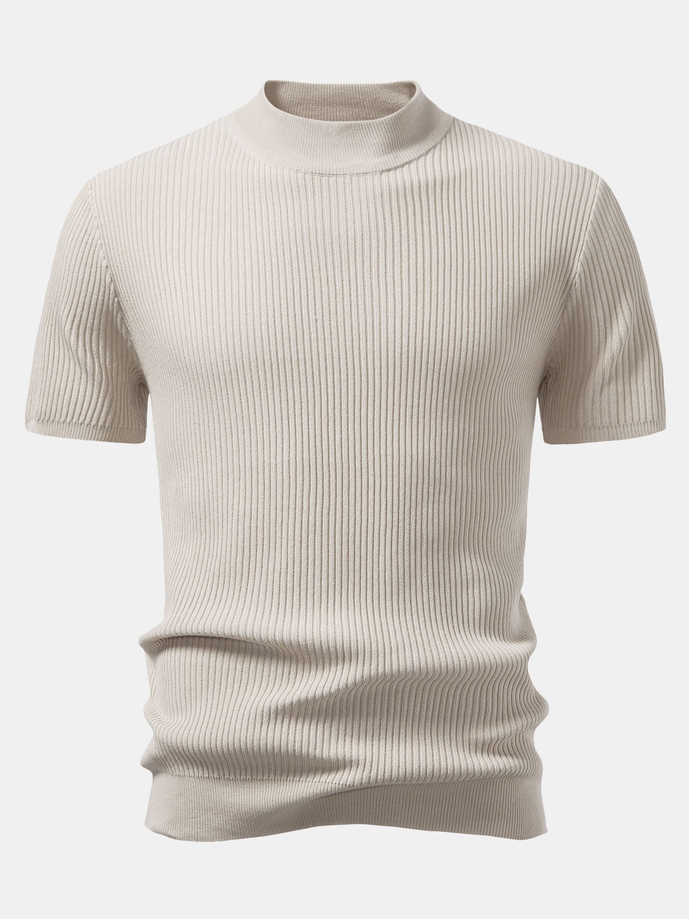 Ribbed Knit Mock Neck T-Shirt - Basic Style for Everyday Wear