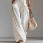 V-Neck Button Wide Leg Jumpsuit - High Waist Sleeveless Summer Romper