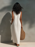 Sleeveless Maxi Dress with Cutout Neckline - Lightweight Summer Style for Women