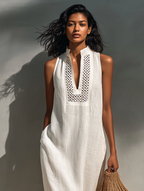 Sleeveless Maxi Dress with Cutout Neckline - Lightweight Summer Style for Women