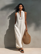 Sleeveless Maxi Dress with Cutout Neckline - Lightweight Summer Style for Women