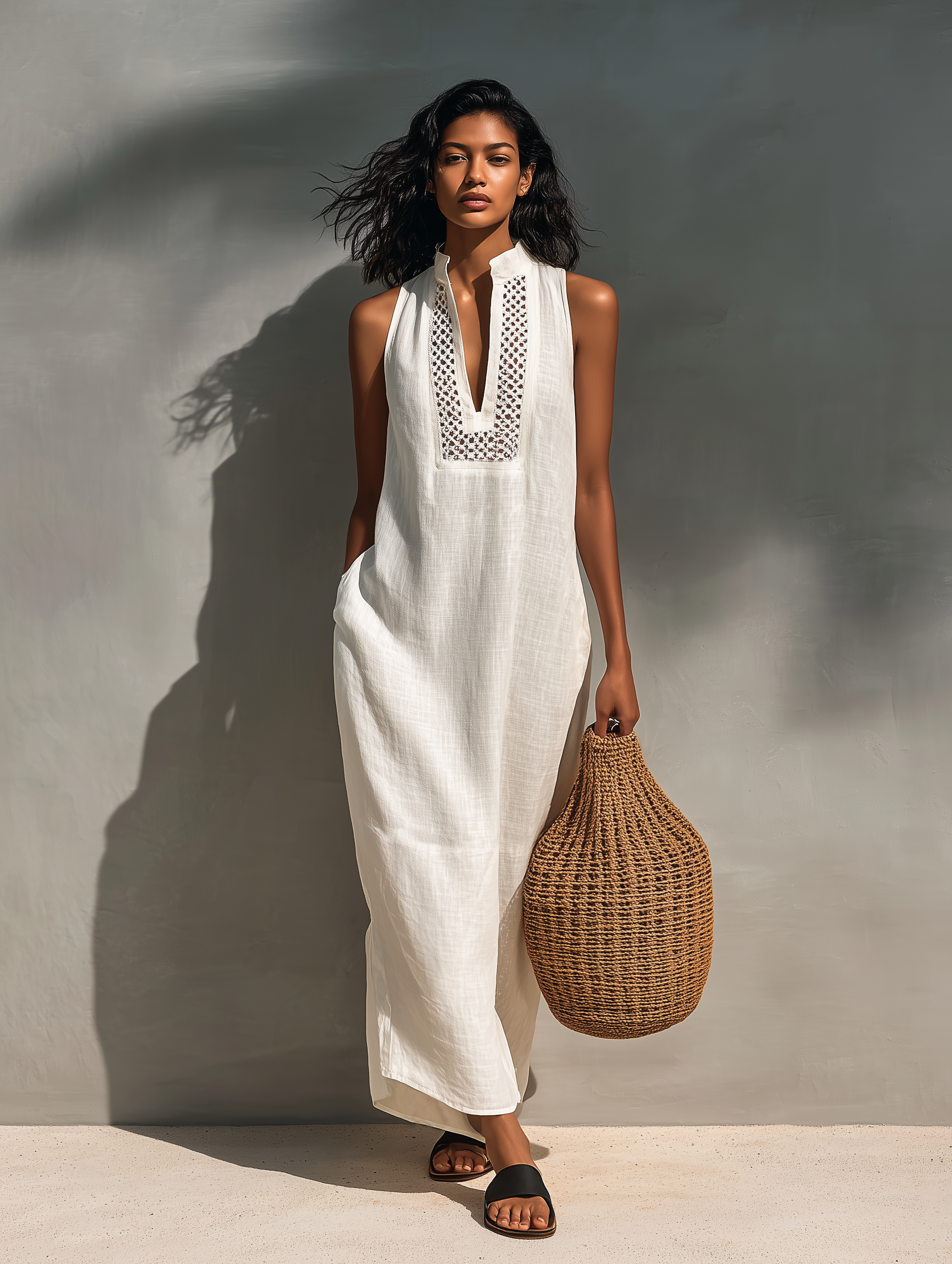 Sleeveless Maxi Dress with Cutout Neckline - Lightweight Summer Style for Women