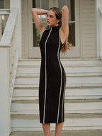 Knit Maxi Dress for Women - Slim Fit with Contrast Binding - Casual Vacation Wear