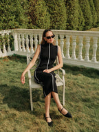 Knit Maxi Dress for Women - Slim Fit with Contrast Binding - Casual Vacation Wear