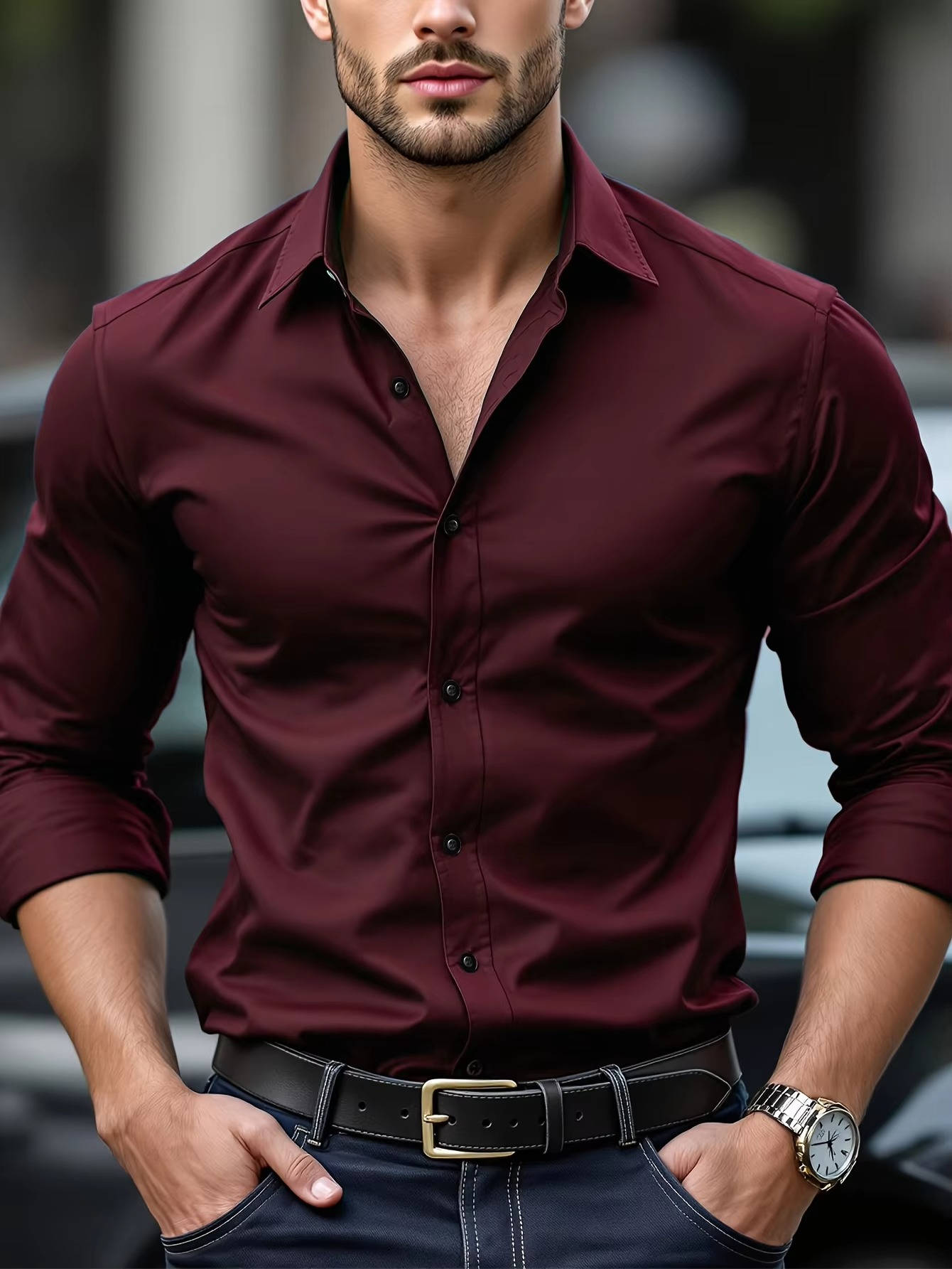 Slim Fit Wrinkle-Free Stretch Dress Shirt for Men - Formal Button Down for Office & Weddings