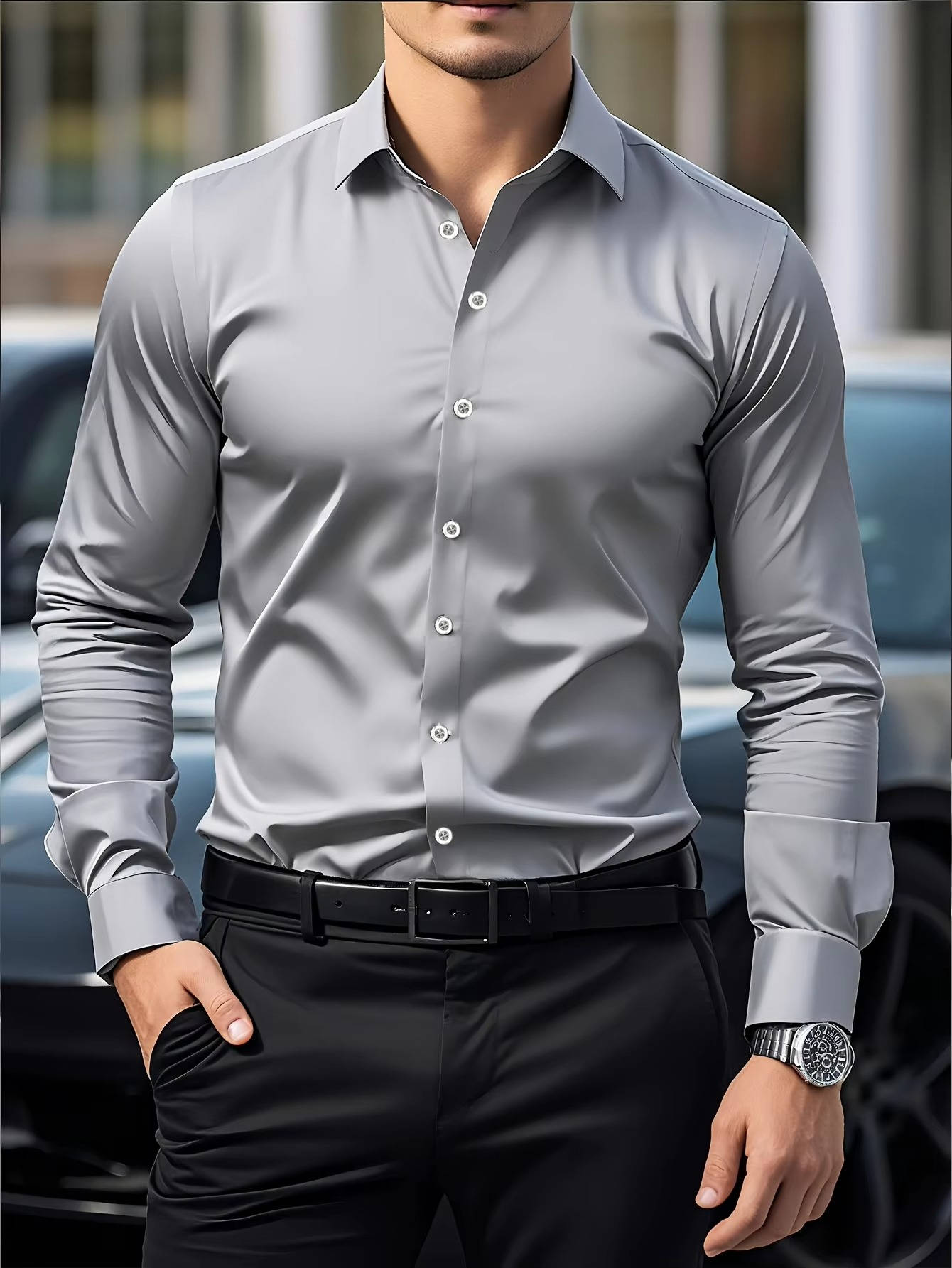 Slim Fit Wrinkle-Free Stretch Dress Shirt for Men - Formal Button Down for Office & Weddings