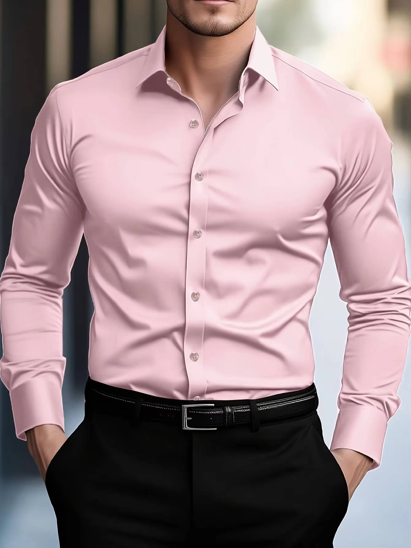 Slim Fit Wrinkle-Free Stretch Dress Shirt for Men - Formal Button Down for Office & Weddings