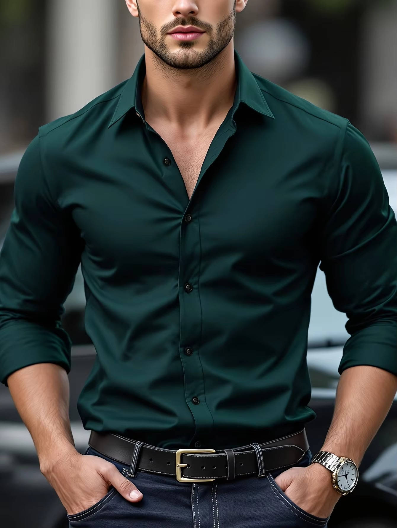 Slim Fit Wrinkle-Free Stretch Dress Shirt for Men - Formal Button Down for Office & Weddings