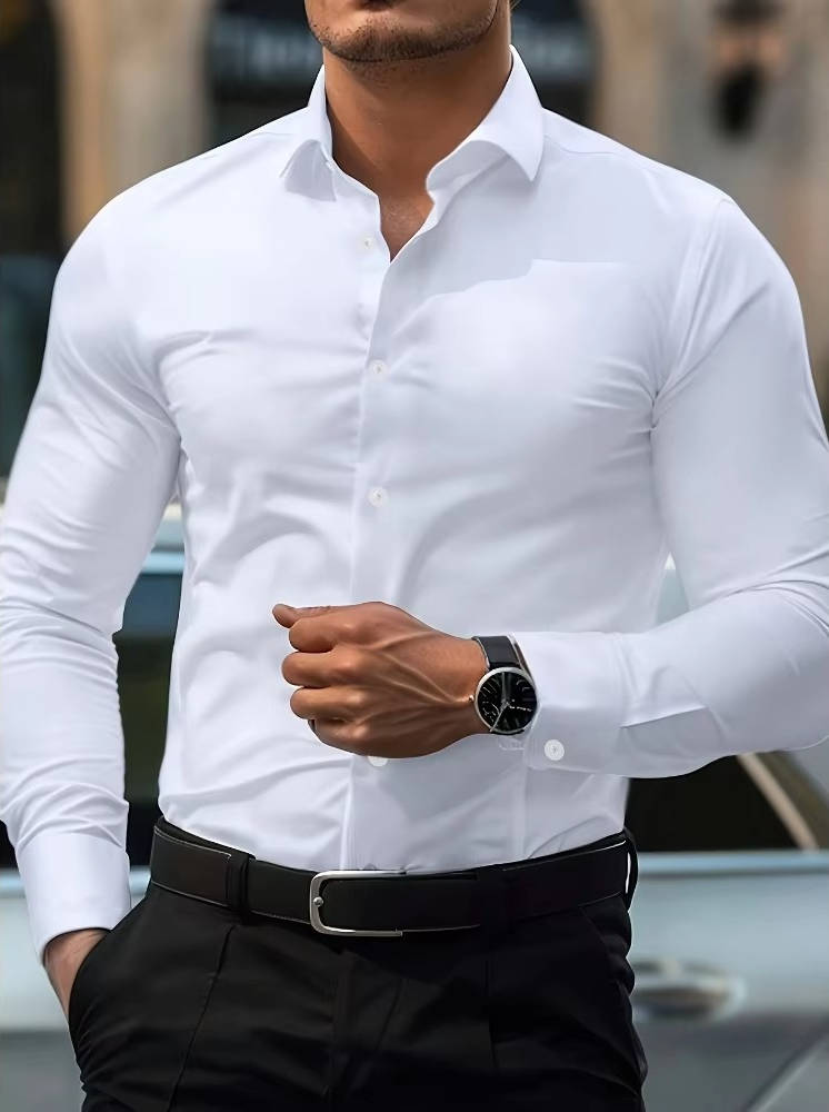 Slim Fit Wrinkle-Free Stretch Dress Shirt for Men - Formal Button Down for Office & Weddings