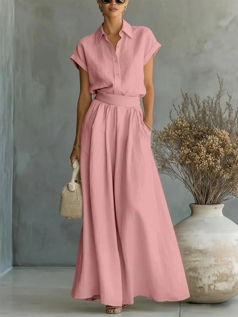 Women's Two-Piece Solid Color Pants Set - Casual Loose Fit Summer Outfit