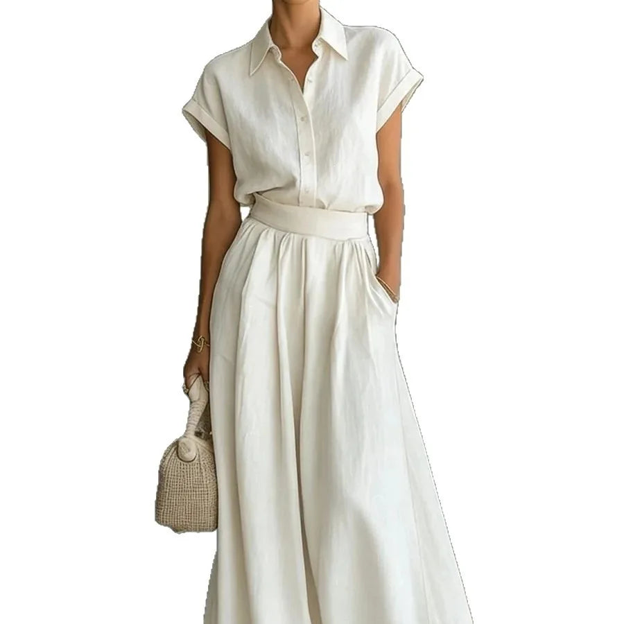 Women's Two-Piece Solid Color Pants Set - Casual Loose Fit Summer Outfit