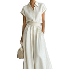 Women's Two-Piece Solid Color Pants Set - Casual Loose Fit Summer Outfit