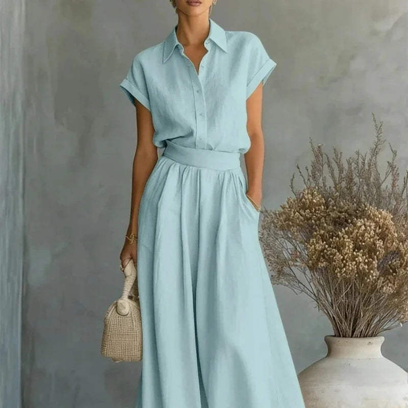 Women's Two-Piece Solid Color Pants Set - Casual Loose Fit Summer Outfit