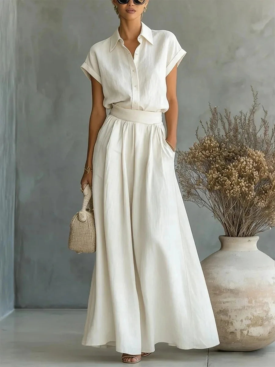 Women's Two-Piece Solid Color Pants Set - Casual Loose Fit Summer Outfit