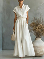 Women's Two-Piece Solid Color Pants Set - Casual Loose Fit Summer Outfit