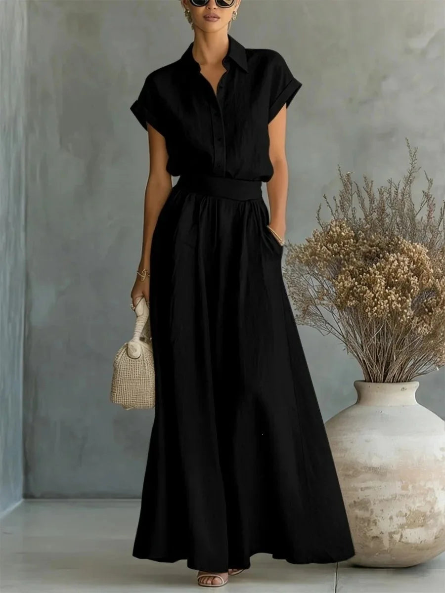 Women's Two-Piece Solid Color Pants Set - Casual Loose Fit Summer Outfit