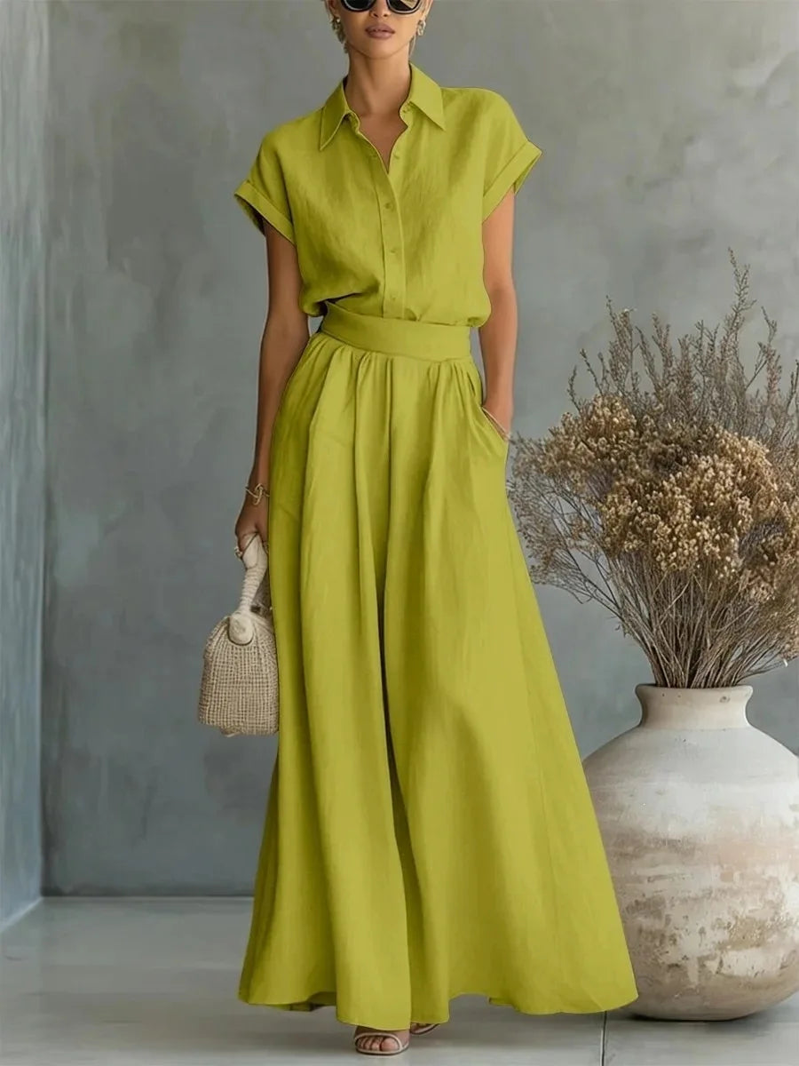 Women's Two-Piece Solid Color Pants Set - Casual Loose Fit Summer Outfit