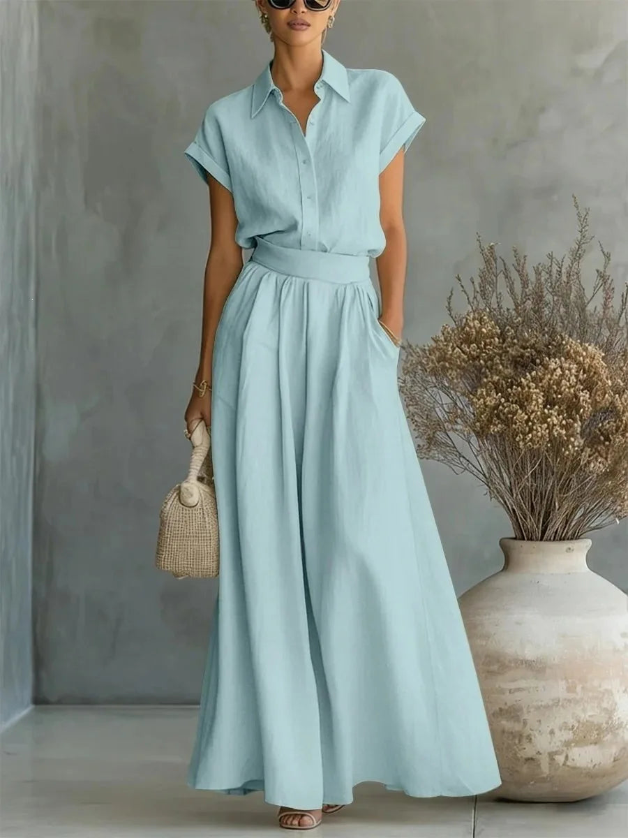 Women's Two-Piece Solid Color Pants Set - Casual Loose Fit Summer Outfit