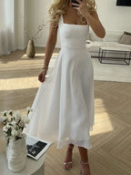 Elegant Square Neck Sleeveless Maxi Dress - Lightweight Woven for Formal Occasions