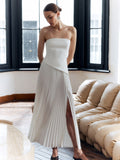 Elegant Pleated Maxi Dress for Women - Sleeveless Slim Fit Occasion Wear