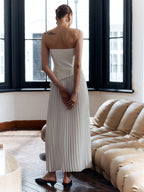 Elegant Pleated Maxi Dress for Women - Sleeveless Slim Fit Occasion Wear