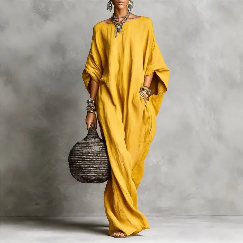 Women's Long Sleeve Maxi Dress - Casual Loose Fit Round Neck for Spring/Summer