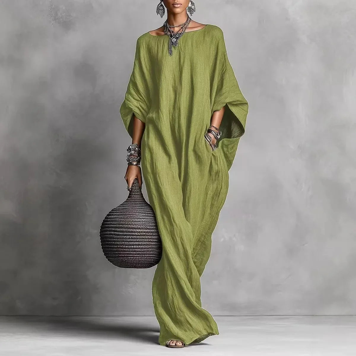 Women's Long Sleeve Maxi Dress - Casual Loose Fit Round Neck for Spring/Summer