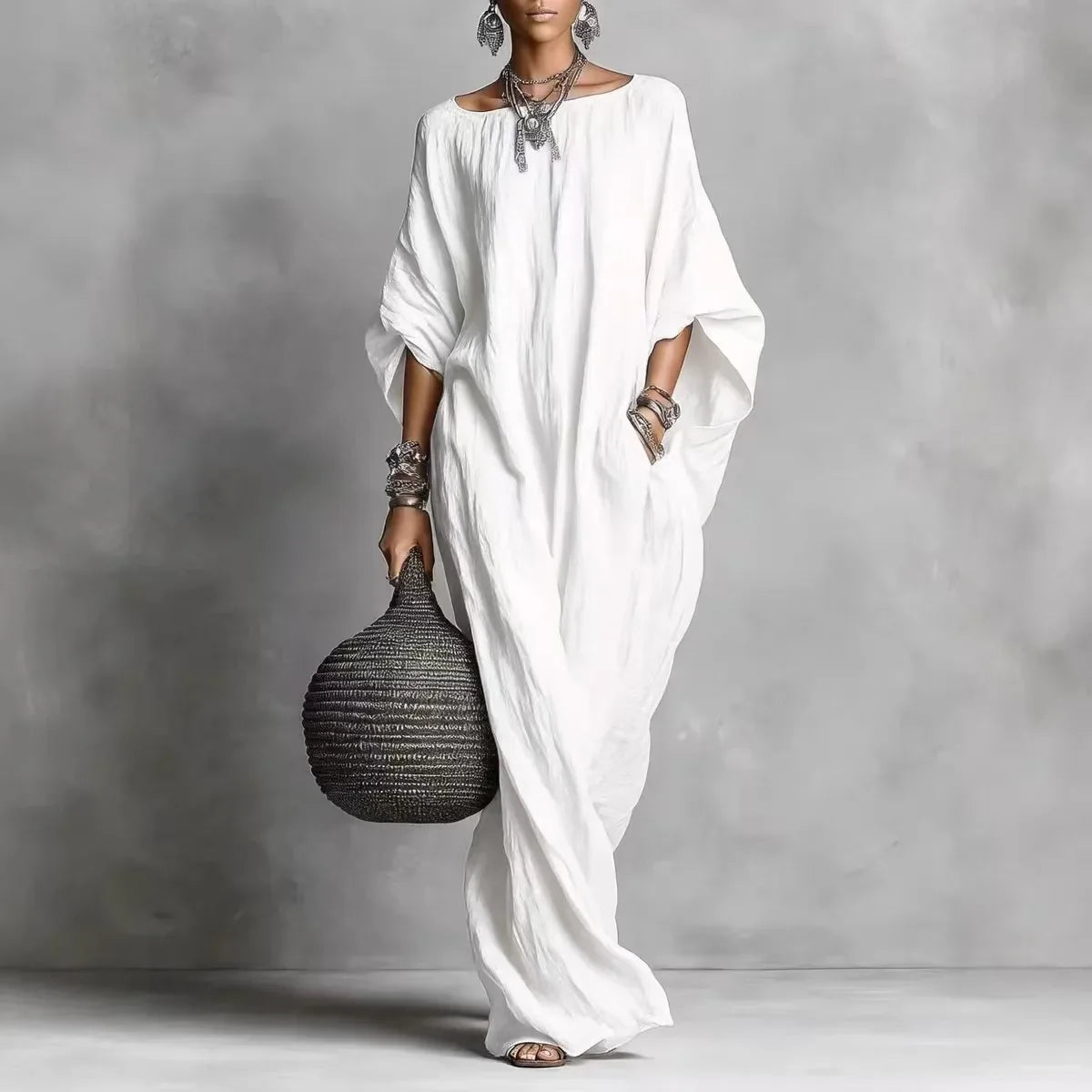 Women's Long Sleeve Maxi Dress - Casual Loose Fit Round Neck for Spring/Summer