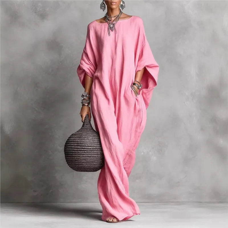 Women's Long Sleeve Maxi Dress - Casual Loose Fit Round Neck for Spring/Summer