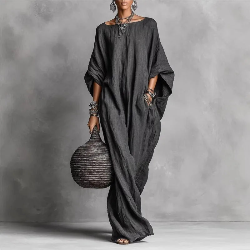 Women's Long Sleeve Maxi Dress - Casual Loose Fit Round Neck for Spring/Summer